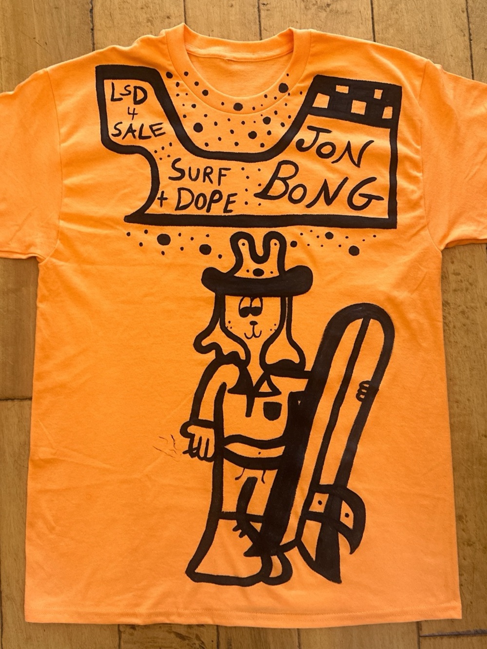 Hand Painted Japan Surf Graphic Tee in Bright Orange